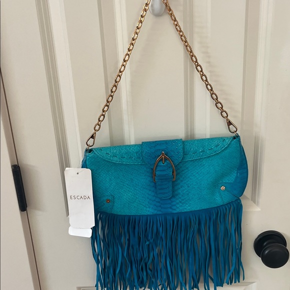 Escada Blue Fringe Shoulder Bag - Picture 1 of 15